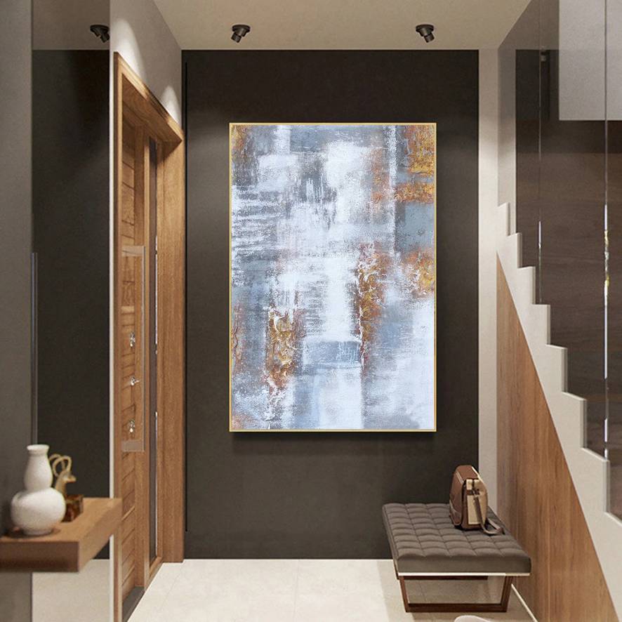 Grey Texture Painting Gold Abstract Canvas Artwork DBRZ7 wall art